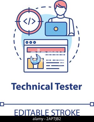 Technical tester concept icon. Software development idea thin line illustration. App programming. System functions analysis. IT project managment. Vec Stock Vector