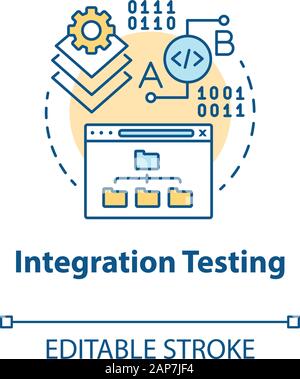Integration testing concept icon. Software development stage idea thin line illustration. Application perfomance verification. IT project managment. V Stock Vector