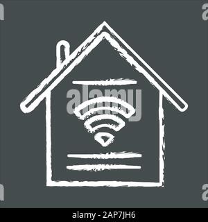 Smart home features Smart home features chalk icon. Handle with domestic appliances via internet. Wi-Fi access indoors. Home automation system. Isolat Stock Vector
