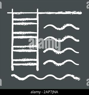 Swimming pool chalk icon. Water and ladder. Bathing. Aquapark. Auatic facilities. Apartment amenities. Lounge, sport zone for active leisure. Isolated Stock Vector