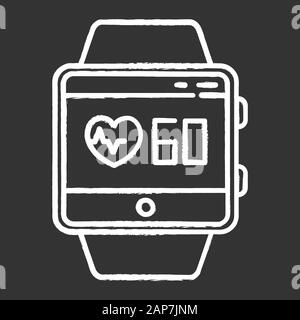 Heart rate tracking smartwatch function chalk icon. Indicators of health. Measurement of heart beats. Fitness wristband capability and wellness servic Stock Vector