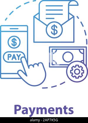 Payments concept icon. Pay online idea thin line illustration. E billing. Financial management app. Expenses tracker application. Internet banking tra Stock Vector