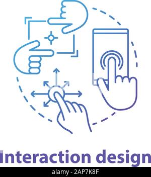 Interaction design concept icon. Mobile device software creative interface development idea thin line illustration. App graphics for better user exper Stock Vector