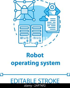 Robot operating system blue concept icon. Robotics secured software idea thin line illustration. Information technologies and innovative programming. Stock Vector