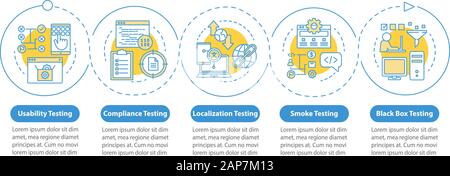 Program usability testing vector infographic template. Business presentation design elements. Data visualization with five steps and options. Process Stock Vector