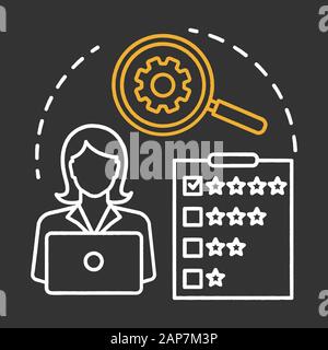 Defects and quality experts chalk concept icon. Software development idea thin line illustration. Application programming. IT project management idea. Stock Vector
