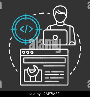 Technical tester chalk concept icon. Software development idea thin line illustration. App programming. System functions analysis. IT project managmen Stock Vector