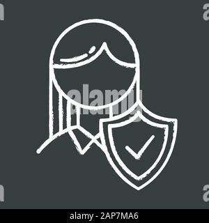 Insurance industry chalk icon. Life and health protection. Safety and security guarantee. Woman with shield. Medical assurance. Risk and danger regula Stock Vector