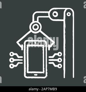 Electronics industry chalk icon. Smartphone, tablet production. Portable gadgets development. Electronic devices factory. Technical machinery. Hardwar Stock Vector