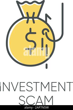 Investment scam color icon. Ponzi, pyramid scheme. Financial fraud. Illegal money gain. Fake promise of profit. Cybercrime. Phishing. Fraudulent activ Stock Vector