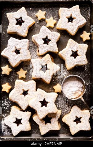 Raspberry Jam Filled Linzer Cookies - Gluten Free Stock Photo