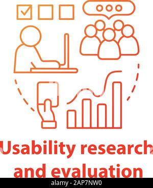Usability research and evaluation concept icon. Software development idea thin line illustration. Mobile device programming. Application management. V Stock Vector