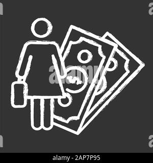 Female economic activity chalk icon. Woman rights, gender equality. Female finance career. Successful businesswoman. Capital, money, business. Feminis Stock Vector