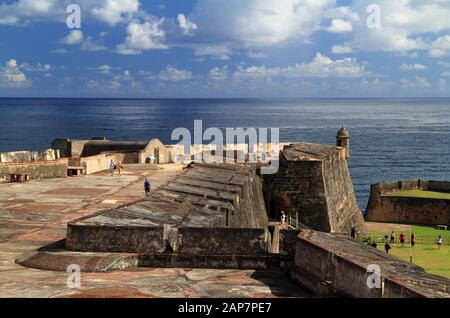 Castillo San Cristobal is one of two massive fortifications built by Spain in order to protect the old colonial city of San Juan, in Puerto Rico Stock Photo