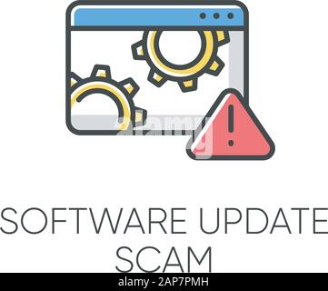 Software update scam color icon. Fake system, program upgrade. Malware. Deceptive pop-up ad. Financial fraud. Malicious practice. Fraudulent scheme. I Stock Vector