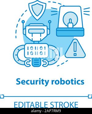 Security robotics blue concept icon. Safety technology idea thin line illustration. Types of robots, classification. Computer machine guarding. Vector Stock Vector