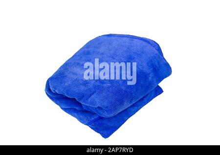 Blue microfiber cloth isolated on the white background.Clipping path Stock Photo