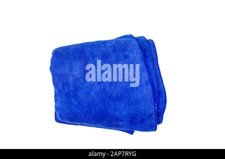 Blue microfiber cloth isolated on the white background.Clipping path Stock Photo