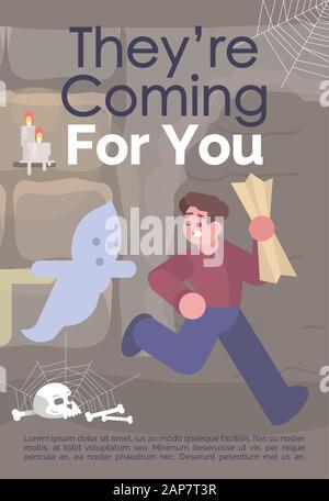 They are coming for you brochure template. Horror escape room. Flyer, booklet, leaflet concept with flat illustration. Vector page cartoon layout for Stock Vector