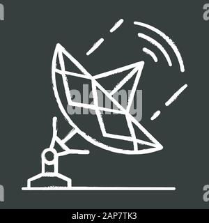 Telecommunication industry chalk icon. Global broadcasting and telecommunication with satellite. Information streaming. Radio signal, frequency waves. Stock Vector