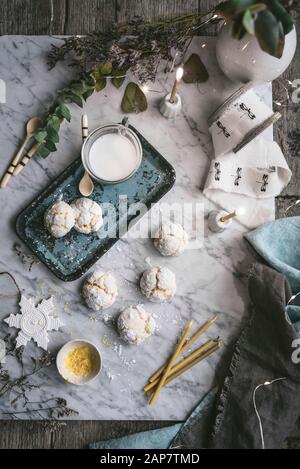Lemon Crinkle Cookies made for Christmas Stock Photo