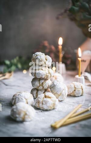Lemon Crinkle Cookies made for Christmas Stock Photo