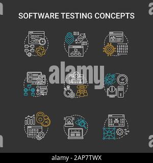 Testing line icons collection. Verification, Validation, Debugging ...