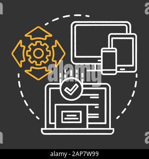 Install testing chalk concept icon. Software programming stage idea thin line illustration. Application development. Implementation testing. IT projec Stock Vector