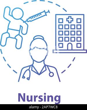 Nursing blue gradient concept icon. Doctor idea thin line illustration. Nurse, pediatrician. Baby, hospital, vaccination. Child medical care, healthca Stock Vector