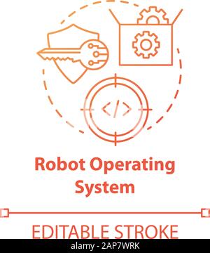 Robot operating system red concept icon. Robotics software idea thin line illustration. Information technologies and innovative programming. Vector is Stock Vector