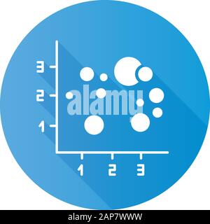 Bubble chart blue flat design long shadow glyph icon. Scatter graph. Information integration presentation. Segments interaction visualization. Marketi Stock Vector