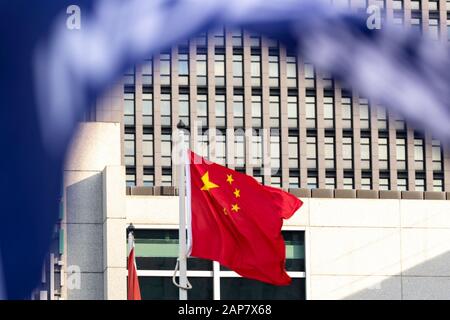 Hong Kong, China. 12th Jan, 2020. A Chinese flag waving during the assembly.The Hong Kong Civil Assembly Team organised a Sunday Assembly to make awareness and promote their coming march on Sunday January 19th, 2020 for Universal Siege on Communists. Credit: SOPA Images Limited/Alamy Live News Stock Photo