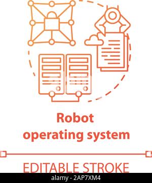 Robot operating system red concept icon. Robotics secured software idea thin line illustration. Information technologies and innovative programming. V Stock Vector