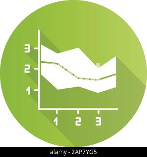 Area chart green flat design long shadow glyph icon. Increasing graph with segments. Marketing presentation. Business report visualization. Economic r Stock Vector