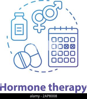 Hormone therapy blue gradient concept icon. Pills idea thin line illustration. Medicine, medical treatment, birth control. Menopause, cancer, transgen Stock Vector