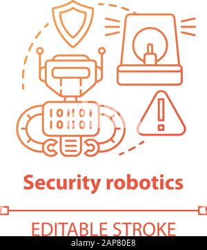 Security robotics red concept icon. Safety technology idea thin line illustration. Types of robots, classification. Computer machine protecting. Vecto Stock Vector
