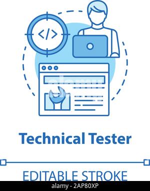 Technical tester turquoise concept icon. Software development idea thin line illustration. System functions analysis. IT project managment. Vector iso Stock Vector