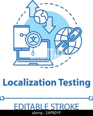 Localization testing turquoise concept icon. Software development stage idea thin line illustration. App programming, IT project. Customizing app. Vec Stock Vector