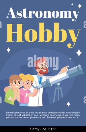 Astronomy hobby brochure template. Flyer, booklet, leaflet concept with flat illustrations. Vector page cartoon layout for magazine. Excursion to obse Stock Vector