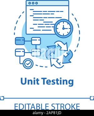 Unit testing turquoise concept icon. Software development stage idea thin line illustration. App perfomance verification. Java source code. IT project Stock Vector
