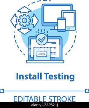 Install testing turquoise concept icon. Software programming stage idea thin line illustration. App development. Implementation testing. IT project. V Stock Vector