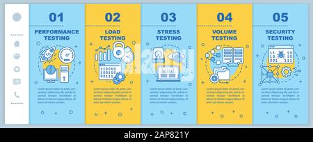 Program performance testing onboarding mobile web pages vector template. Responsive smartphone website interface idea with linear illustrations. Webpa Stock Vector