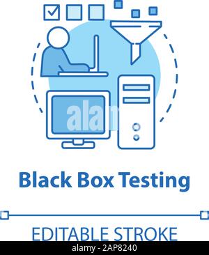 Black box testing turquoise concept icon. Software development stage idea thin line illustration. Behavioral testing. Program functions verification. Stock Vector