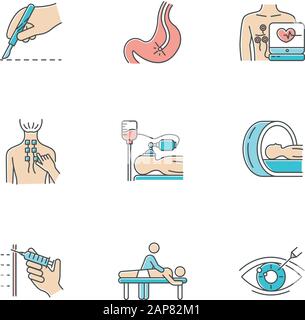 Medical procedures color icons set. Leg prosthetics. Ultrasound diagnostic.  Pregnancy care and pediatrics. Homeopathy. Blood test. Brain scan. Stitchi  Stock Vector Image & Art - Alamy