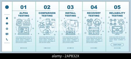 Software performance testing onboarding mobile web pages vector template. Responsive smartphone website interface idea with linear illustrations. Webp Stock Vector