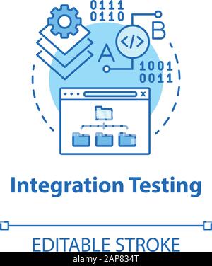 Integration testing turquoise concept icon. Software development stage idea thin line illustration. App perfomance verification. IT project managment. Stock Vector