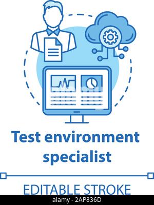 Test environment specialist turquoise concept icon. Software development idea thin line illustration. App coding professional. IT project management. Stock Vector