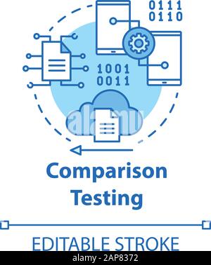 Comparison testing turquoise concept icon. Software development stage idea thin line illustration. Verify weakness and strength of IT project. Vector Stock Vector