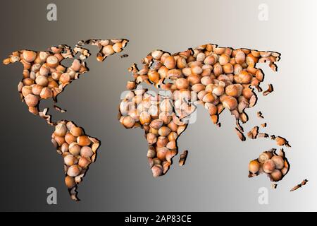 Roughly outlined world map with a gray background Stock Photo