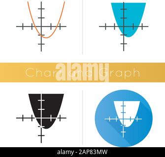 Function graph icon. Curve chart with increasing section. Trigonometry, geometry data presentation. Information analysis. Flat design, linear and colo Stock Vector